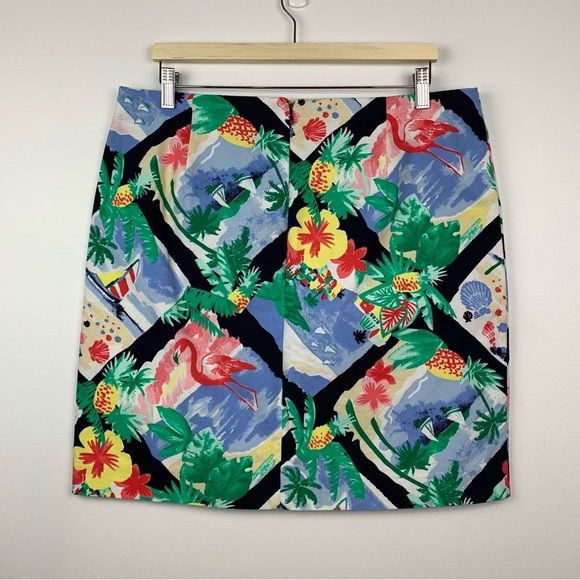 Talbots Skirt Tropical Flamingo Flowers Beach Hawaiian Sz 14 Vibrant Cotton - Picture 4 of 10